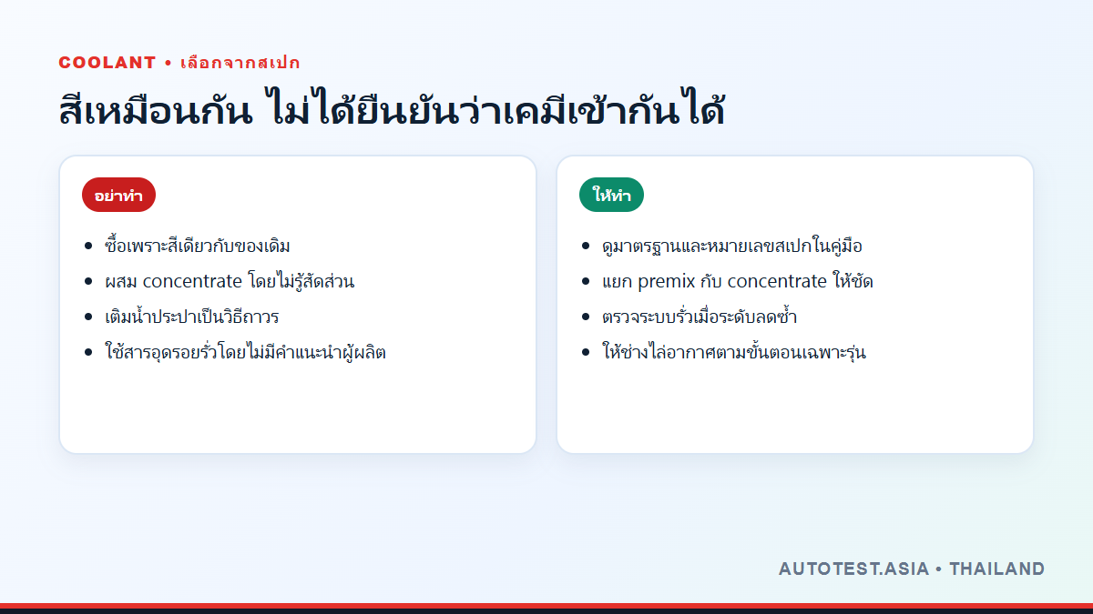 เลือกน้ำยาหล่อเย็นจากสเปก ไม่เลือกจากสีเพียงอย่างเดียว