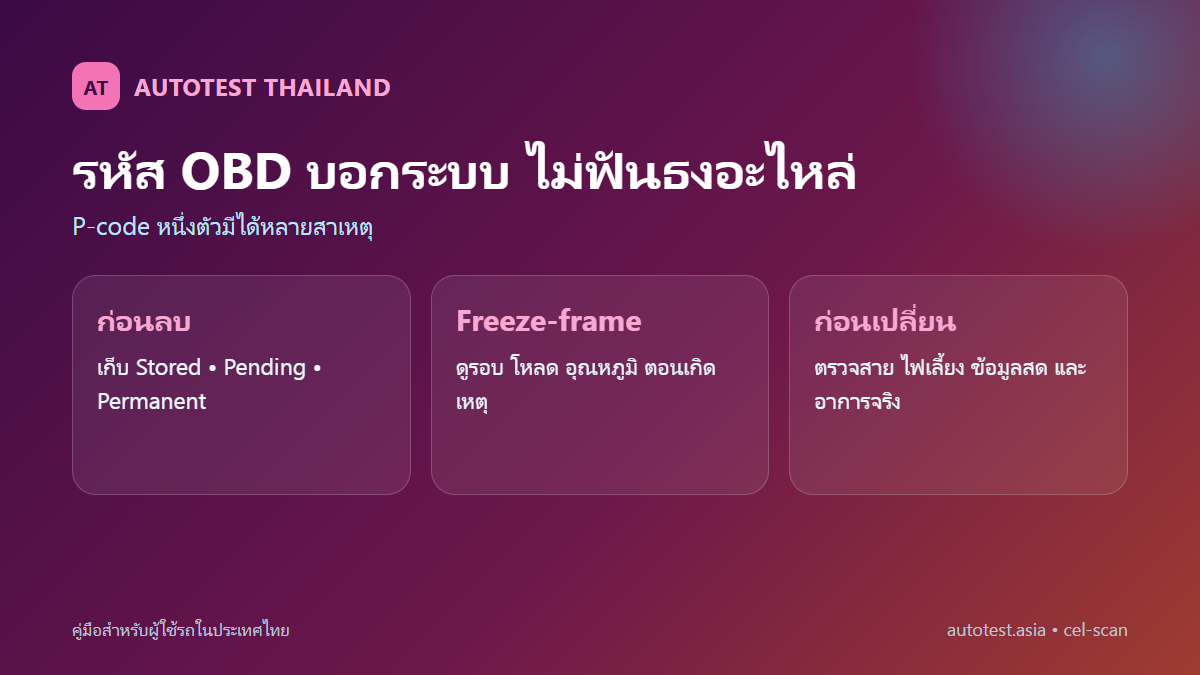 ข้อมูลรหัส OBD และ Freeze-frame ที่ควรเก็บก่อนลบรหัสหรือเปลี่ยนอะไหล่