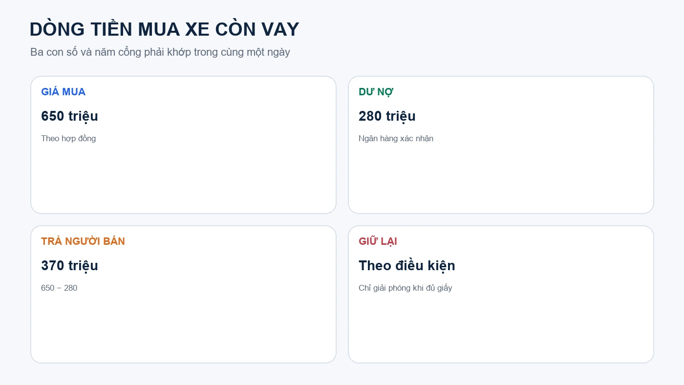 Sơ đồ dòng tiền mua xe cũ còn vay ngân hàng