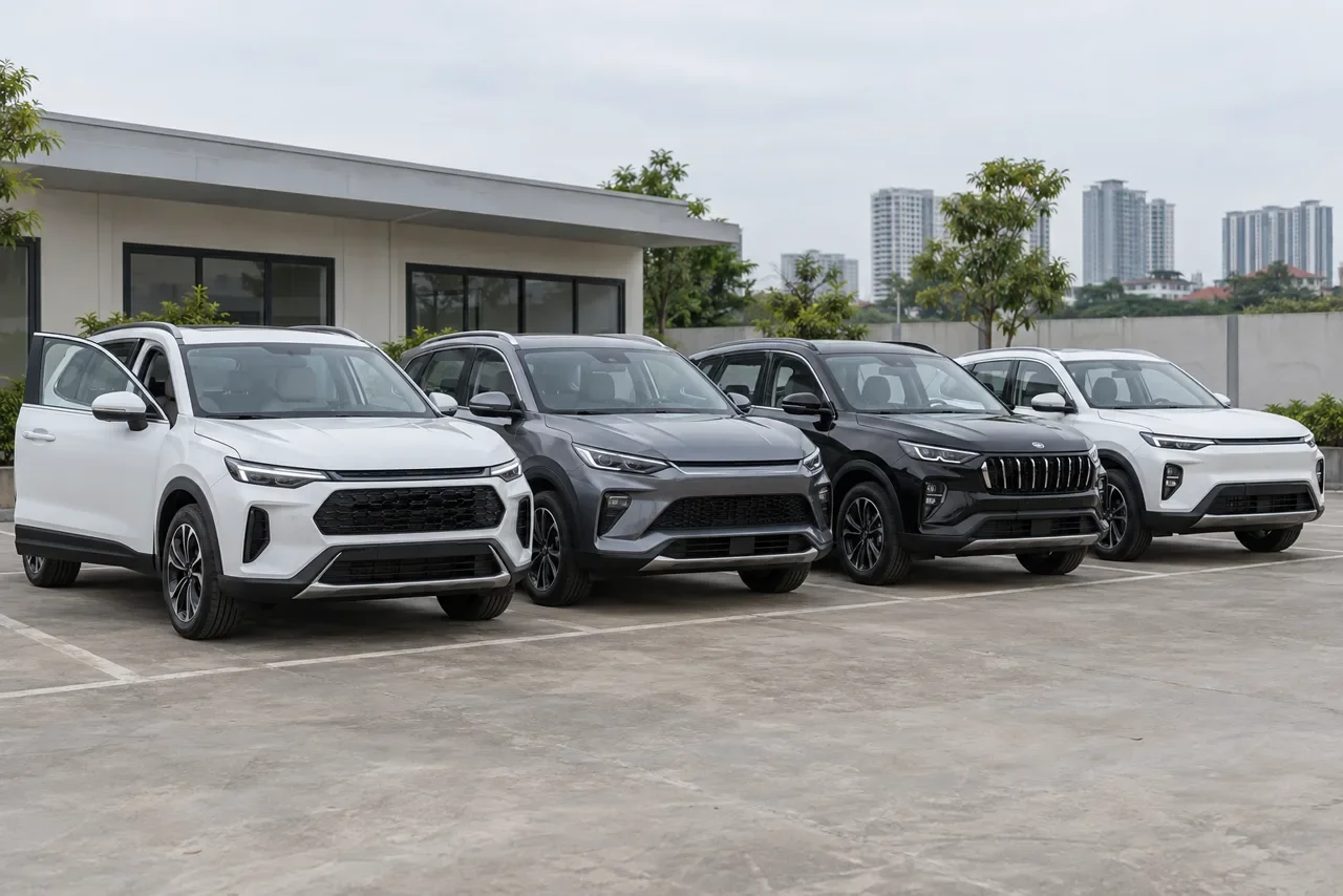 Làn xe cũ có các xe SUV cỡ nhỏ đỗ thành hàng
