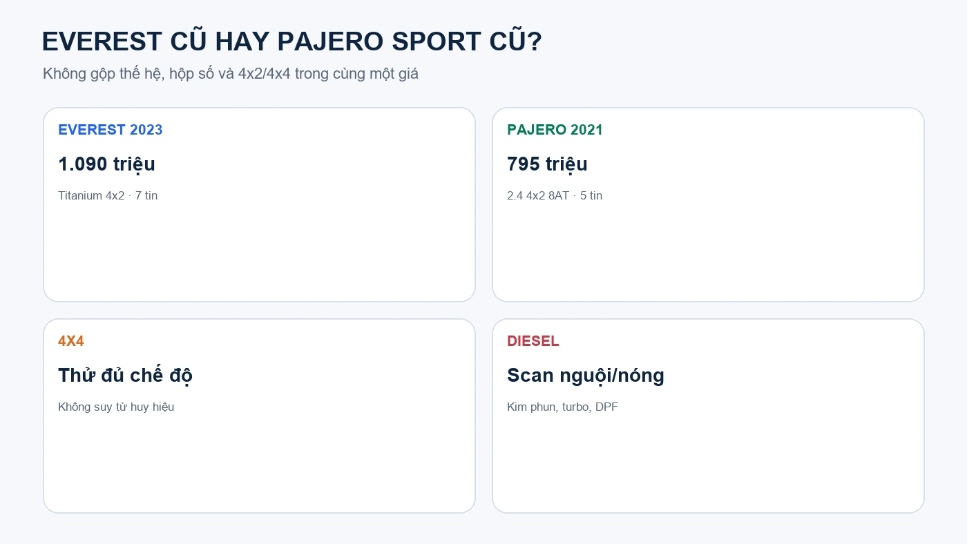 So sánh hệ truyền động Everest cũ và Pajero Sport cũ