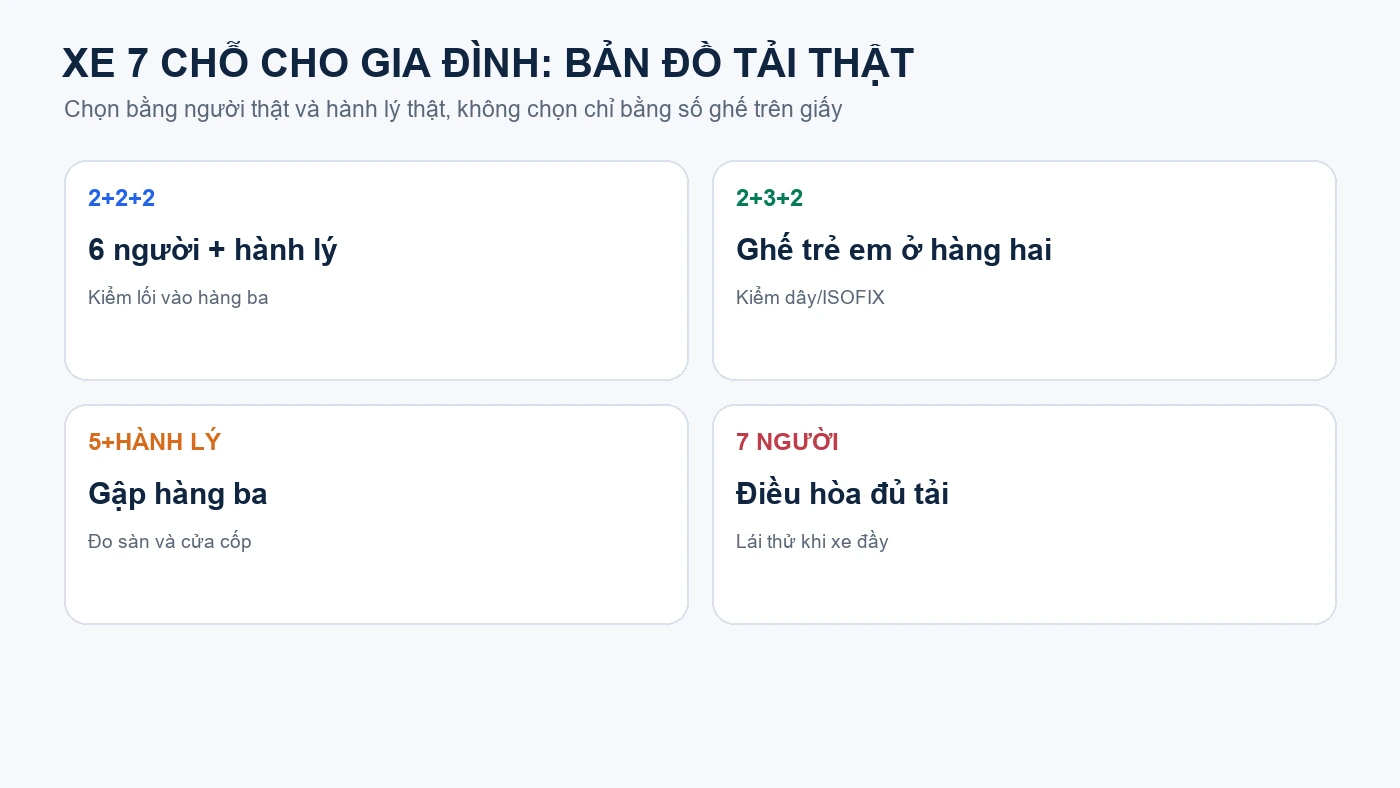 Bản đồ ghế và tải thật khi chọn xe 7 chỗ cũ gia đình
